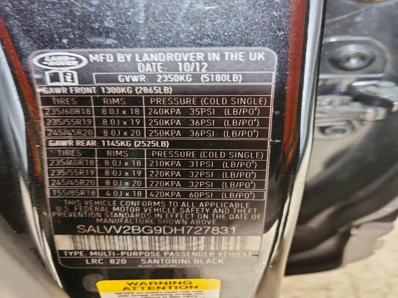 Aukcja sprzedaży 2013 Land Rover Range Rover Evoque, vin: SALVV2BG9DH727831, numer aukcji: 74733025