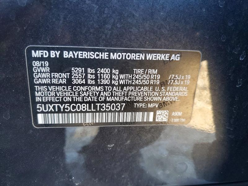 75118425 :رقم المزاد ، 5UXTY5C08LLT35037 vin ، 2020 Bmw X3 مزاد بيع