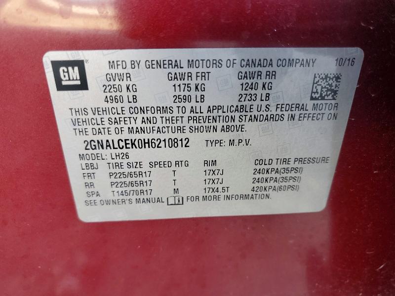 Aukcja sprzedaży 2017 Chevrolet Equinox, vin: 2GNALCEK0H6210812, numer aukcji: 72198745
