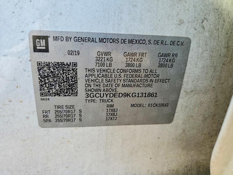 2019 Chevrolet Silverado მანქანა იყიდება აუქციონზე, vin: 3GCUYDED9KG131861, აუქციონის ნომერი: 96135195