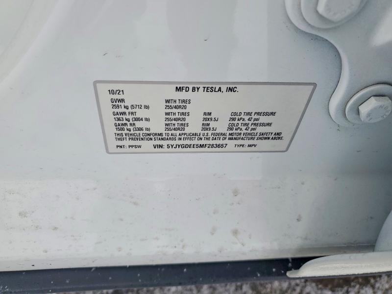 Aukcja sprzedaży 2021 Tesla Model Y, vin: 5YJYGDEE5MF283657, numer aukcji: 98231085