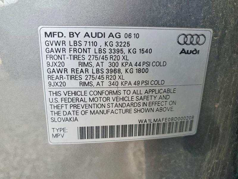 Продажа на аукционе авто 2011 Audi Q7 Premium, vin: WA1LMAFE0BD000208, номер лота: 72812045