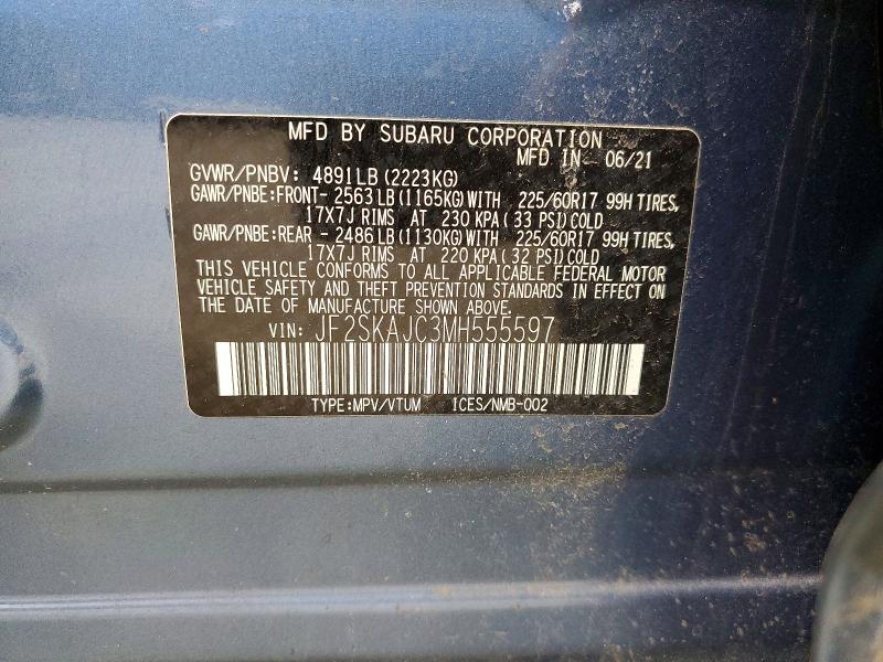 Aukcja sprzedaży 2021 Subaru Forester, vin: JF2SKAJC3MH555597, numer aukcji: 98757535