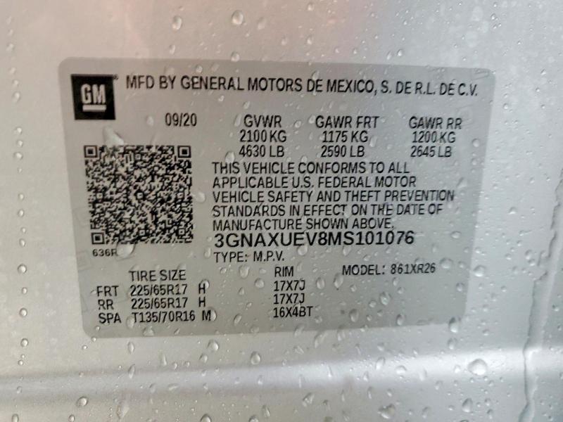 Продаж на аукціоні авто 2021 Chevrolet Equinox, vin: 3GNAXUEV8MS101076, номер лоту: 73697355