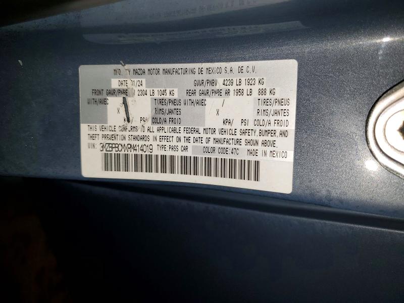 2024 Mazda 3 მანქანა იყიდება აუქციონზე, vin: 3MZBPBCMXRM414019, აუქციონის ნომერი: 73300455