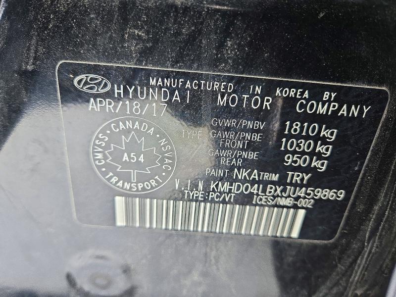 2018 Hyundai Elantra მანქანა იყიდება აუქციონზე, vin: KMHD04LBXJU459869, აუქციონის ნომერი: 73720845
