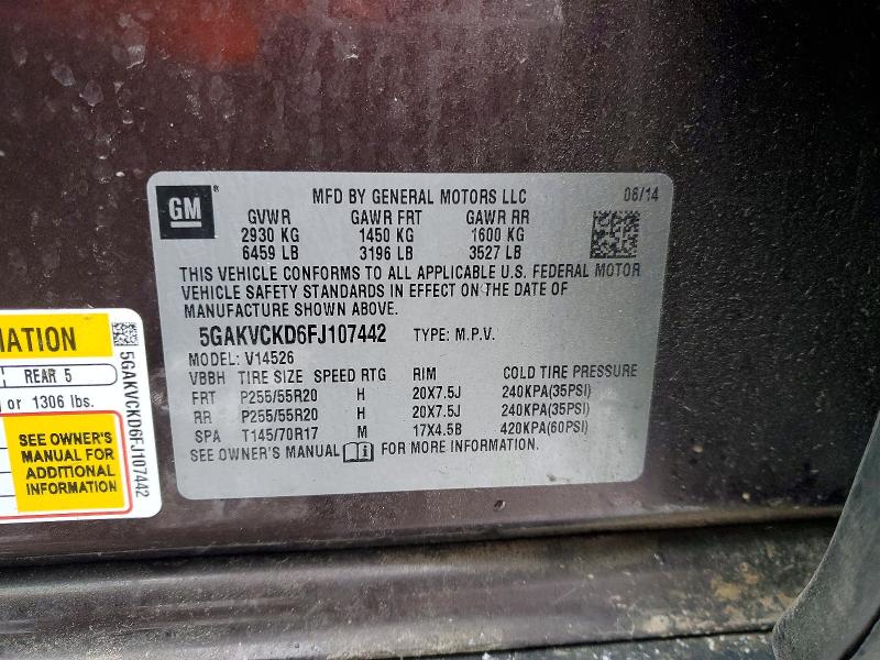 Aukcja sprzedaży 2015 Buick Enclave, vin: 5GAKVCKD6FJ107442, numer aukcji: 72185365