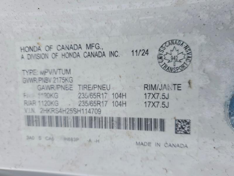 72829525 :رقم المزاد ، 2HKRS4H25SH114709 vin ، 2025 Honda Cr-v مزاد بيع
