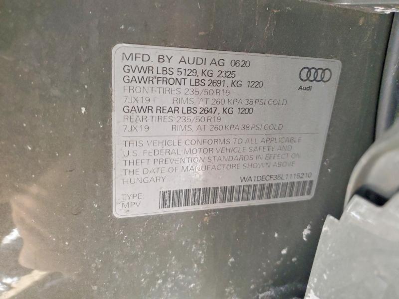 2020 Audi Q3 მანქანა იყიდება აუქციონზე, vin: WA1DECF35L1115210, აუქციონის ნომერი: 75549525
