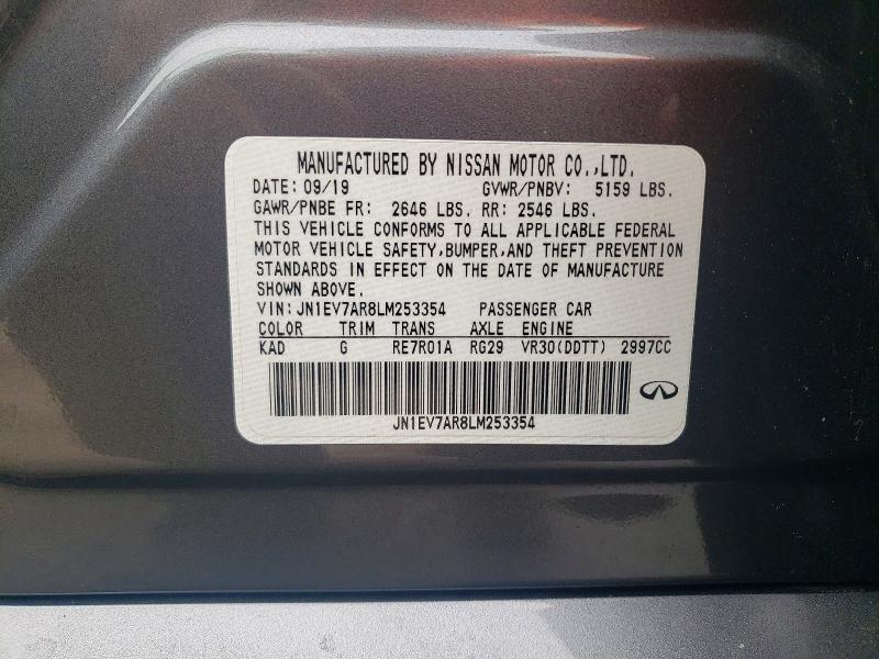 99350785 :رقم المزاد ، JN1EV7AR8LM253354 vin ، 2020 Infiniti Q50 مزاد بيع