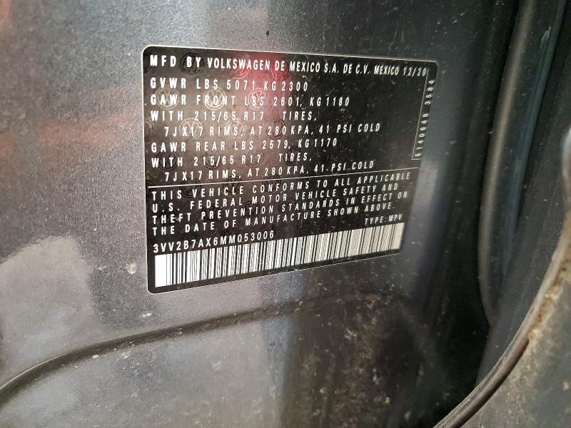 Aukcja sprzedaży 2021 Volkswagen Tiguan, vin: 3VV2B7AX6MM053006, numer aukcji: 72645965
