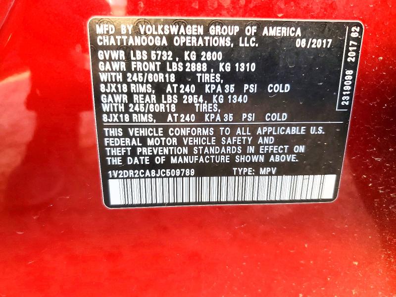2018 Volkswagen Atlas მანქანა იყიდება აუქციონზე, vin: 1V2DR2CA8JC509789, აუქციონის ნომერი: 72273485