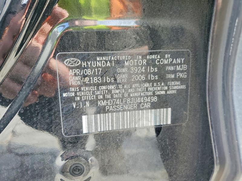 Aukcja sprzedaży 2018 Hyundai Elantra, vin: KMHD74LF8JU449498, numer aukcji: 72978685