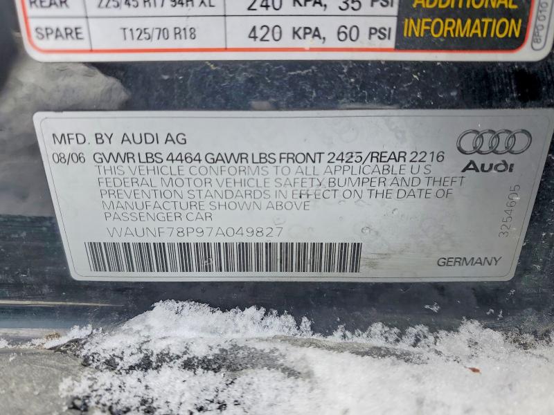 74279875 :رقم المزاد ، WAUNF78P97A049827 vin ، 2007 Audi A3 مزاد بيع