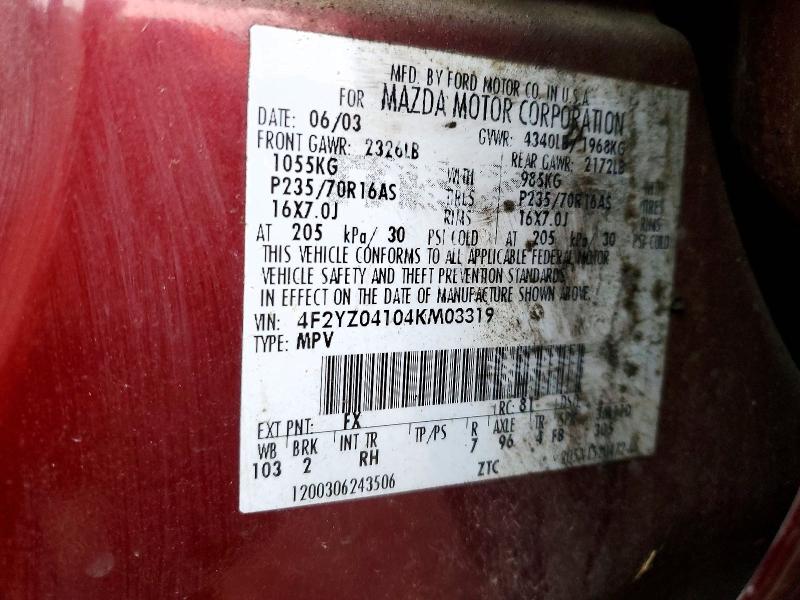 Aukcja sprzedaży 2004 Mazda Tribute, vin: 4F2YZ04104KM03319, numer aukcji: 98479825