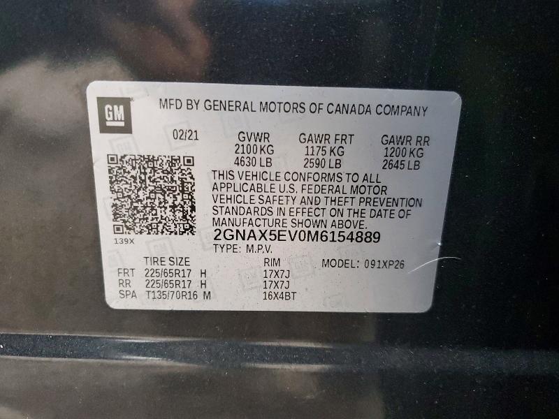 Aukcja sprzedaży 2021 Chevrolet Equinox, vin: 2GNAX5EV0M6154889, numer aukcji: 74140125