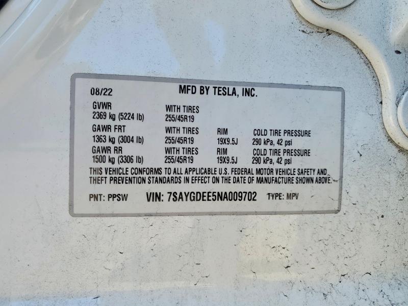 Продажа на аукционе авто 2022 Tesla Model Y, vin: 7SAYGDEE5NA009702, номер лота: 74231535