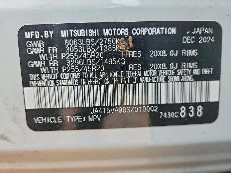72991955 :رقم المزاد ، JA4T5VA96SZ010002 vin ، 2025 Mitsubishi Outlander مزاد بيع