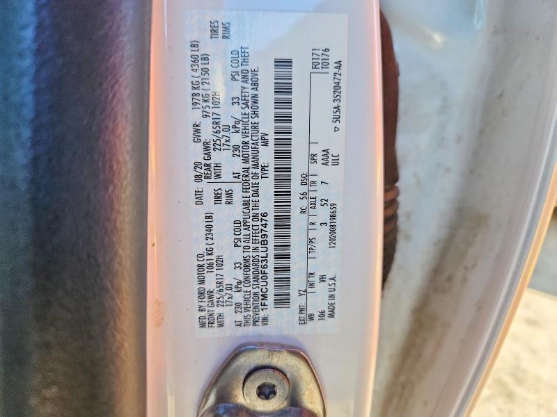 73918495 :رقم المزاد ، 1FMCU0F63LUB97476 vin ، 2020 Ford Escape مزاد بيع