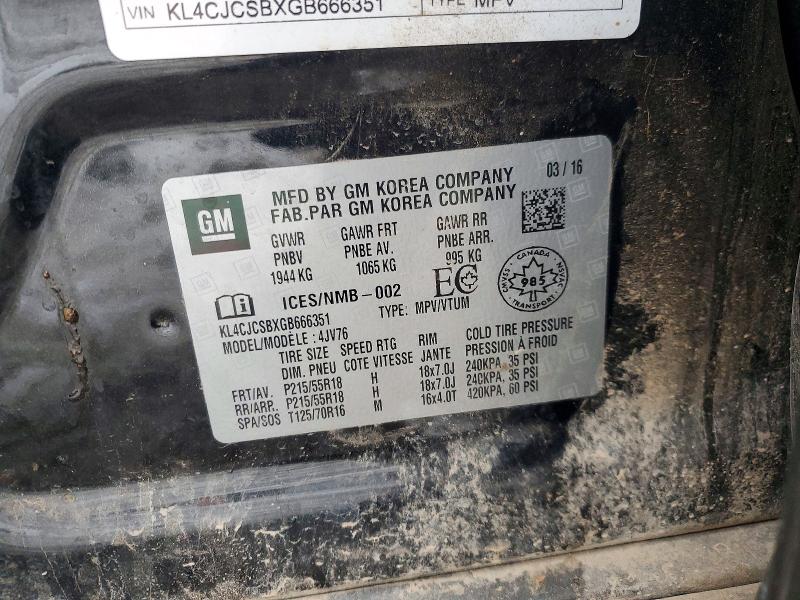 Продаж на аукціоні авто 2016 Buick Encore, vin: KL4CJCSBXGB666351, номер лоту: 74839925