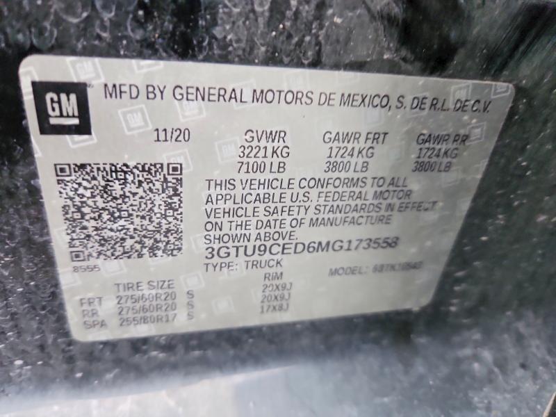 Aukcja sprzedaży 2021 Gmc Sierra, vin: 3GTU9CED6MG173558, numer aukcji: 73498875