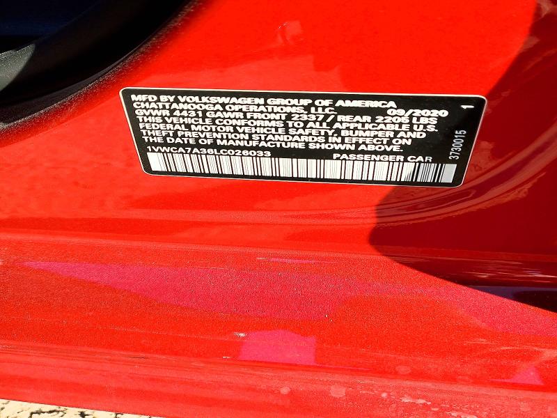 Продаж на аукціоні авто 2020 Volkswagen Passat, vin: 1VWCA7A36LC026033, номер лоту: 75147565