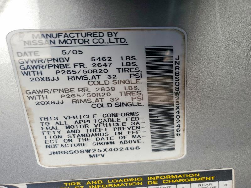 Aukcja sprzedaży 2005 Infiniti Fx45, vin: JNRBS08W25X402466, numer aukcji: 75371755