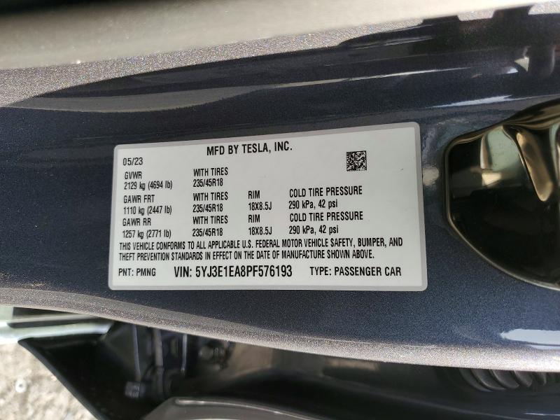 Продаж на аукціоні авто 2023 Tesla Model 3, vin: 5YJ3E1EA8PF576193, номер лоту: 73870575