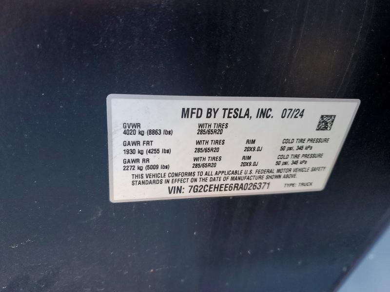 2024 Tesla Cybertruck მანქანა იყიდება აუქციონზე, vin: 7G2CEHEE6RA026371, აუქციონის ნომერი: 73720925