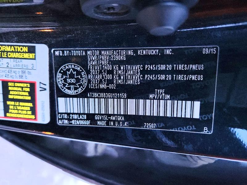 2016 Toyota Venza მანქანა იყიდება აუქციონზე, vin: 4T3BK3BB3GU121159, აუქციონის ნომერი: 72636855