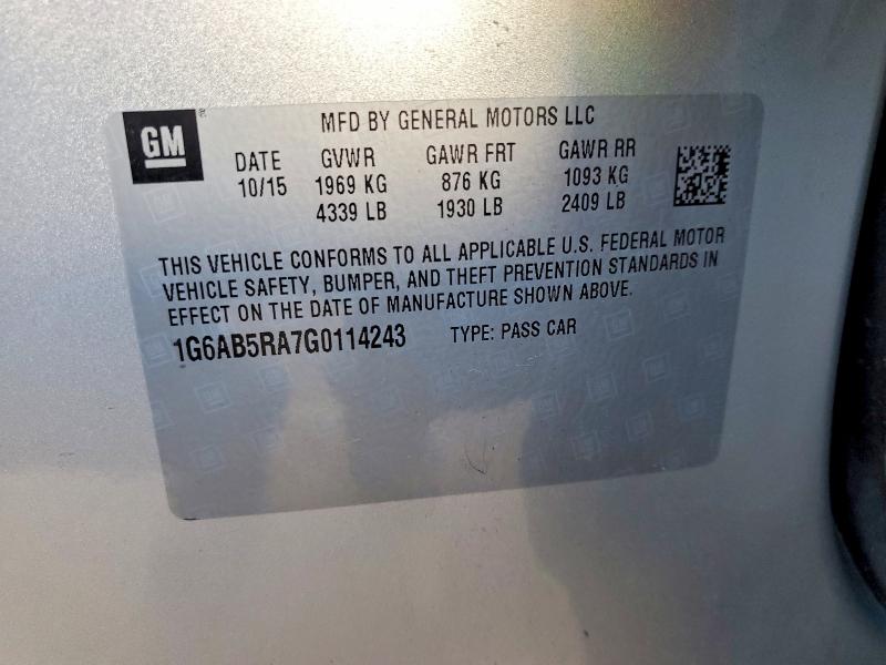72893495 :رقم المزاد ، 1G6AB5RA7G0114243 vin ، 2016 Cadillac Ats Luxury مزاد بيع