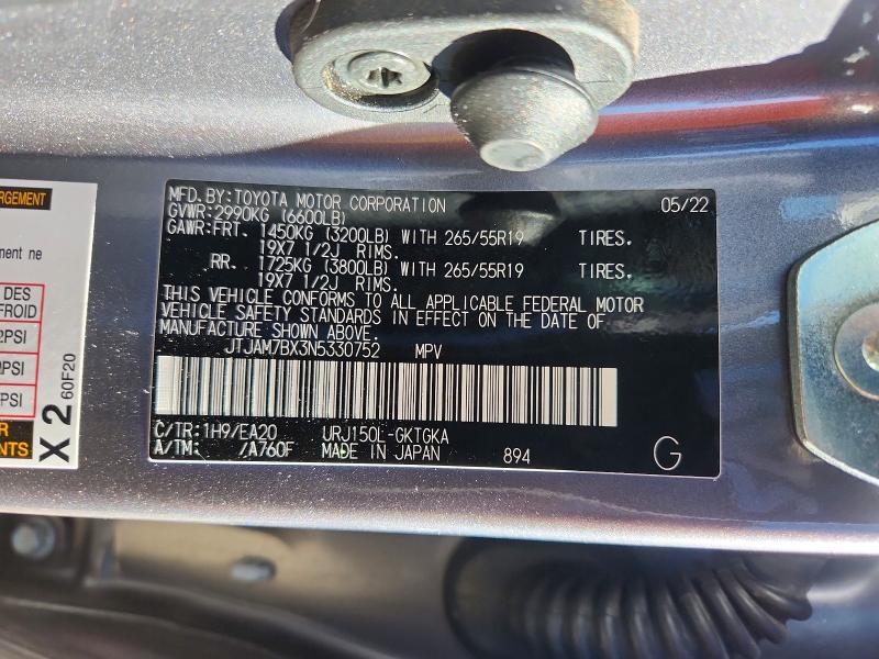 72686255 :رقم المزاد ، JTJAM7BX3N5330752 vin ، 2022 Lexus Gx 460 مزاد بيع