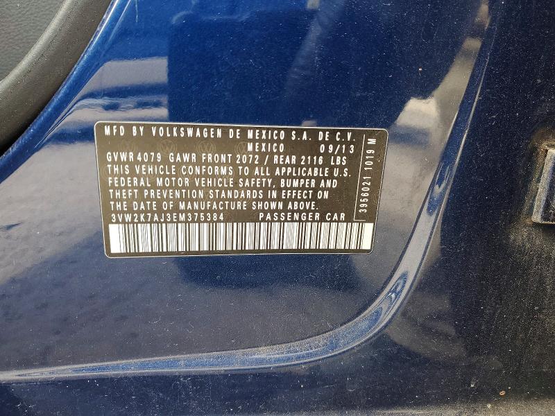 Aukcja sprzedaży 2014 Volkswagen Jetta, vin: 3VW2K7AJ3EM375384, numer aukcji: 73194375