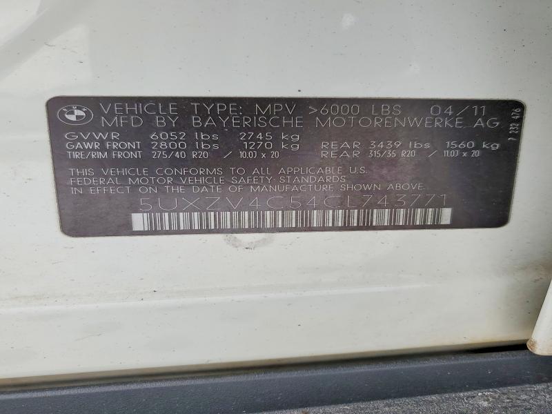 Auction sale of the 2012 Bmw X5, vin: 5UXZV4C54CL743771, lot number: 98748255