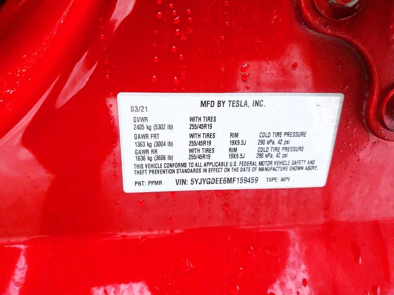 2021 Tesla Model Y მანქანა იყიდება აუქციონზე, vin: 5YJYGDEE6MF159459, აუქციონის ნომერი: 98273755