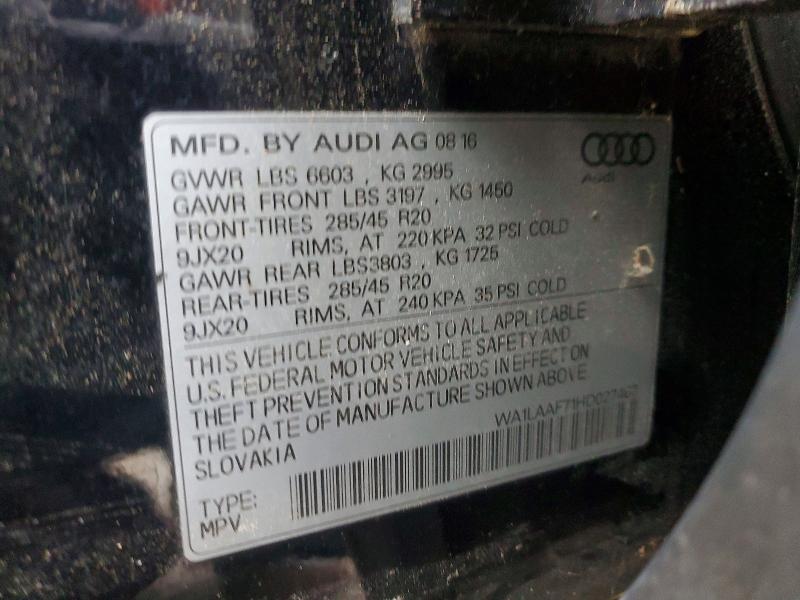 2017 Audi Q7 მანქანა იყიდება აუქციონზე, vin: WA1LAAF71HD027467, აუქციონის ნომერი: 75061675