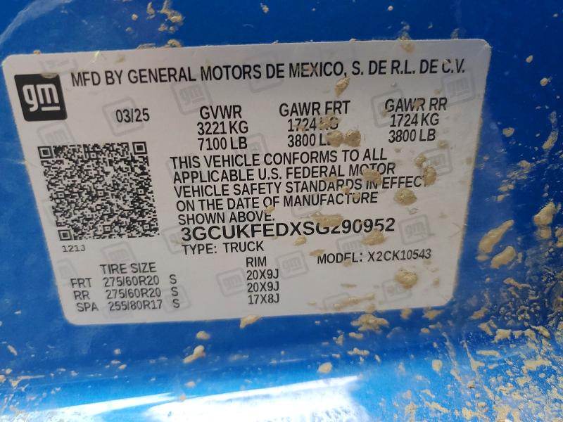 99843455 :رقم المزاد ، 3GCUKFEDXSG290952 vin ، 2025 Chevrolet Silverado مزاد بيع