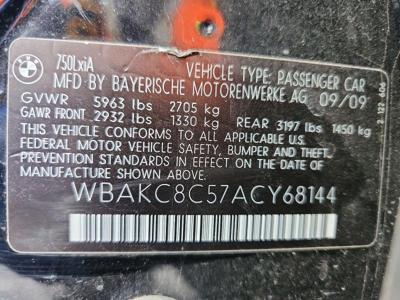 Aukcja sprzedaży 2010 Bmw 750 Li Xdr, vin: WBAKC8C57ACY68144, numer aukcji: 72706915