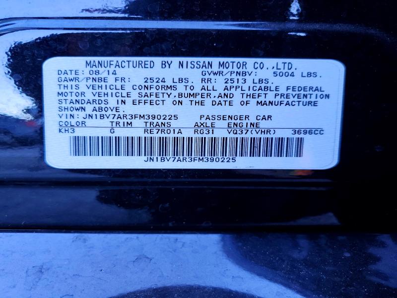 72841655 :رقم المزاد ، JN1BV7AR3FM390225 vin ، 2015 Infiniti Q50 مزاد بيع