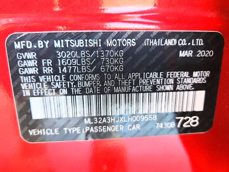 Продаж на аукціоні авто 2020 Mitsubishi Mirage Es, vin: ML32A3HJXLH009558, номер лоту: 99441095