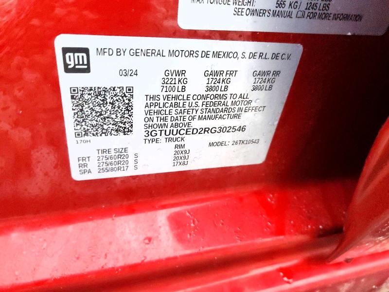 Aukcja sprzedaży 2024 Gmc Sierra, vin: 3GTUUCED2RG302546, numer aukcji: 99824915