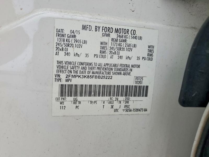 Продаж на аукціоні авто 2015 Ford Edge Titan, vin: 2FMPK3K85FBB25222, номер лоту: 77631525