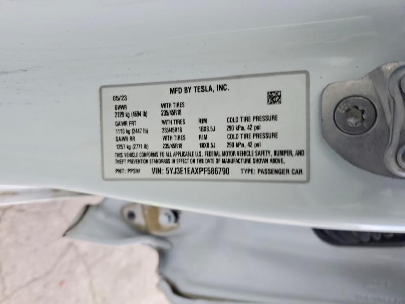 98622615 :رقم المزاد ، 5YJ3E1EAXPF586790 vin ، 2023 Tesla Model 3 مزاد بيع
