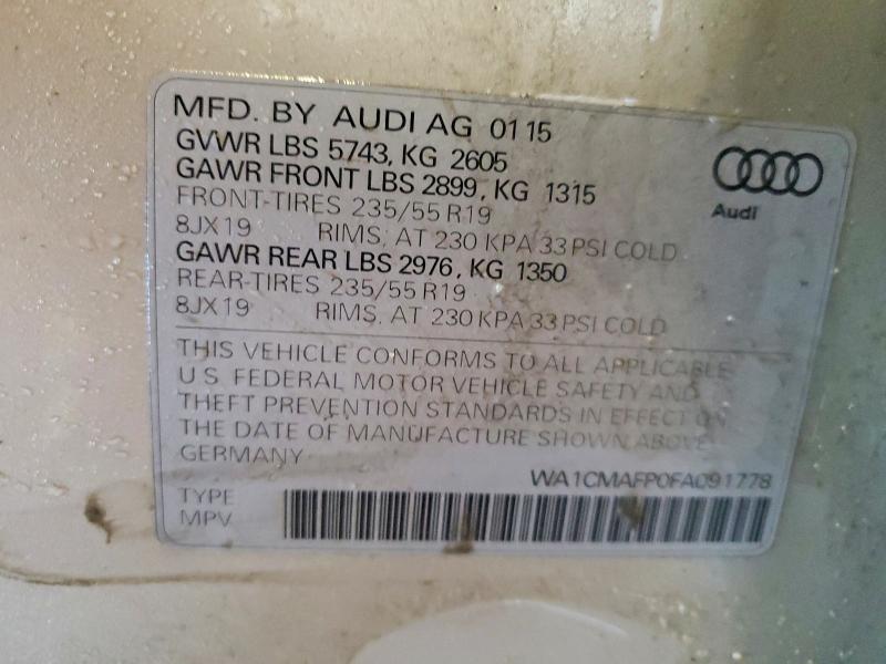 Продаж на аукціоні авто 2015 Audi Q5, vin: WA1CMAFP0FA091778, номер лоту: 74990255