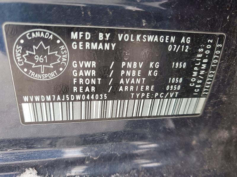 Продажа на аукционе авто 2013 Volkswagen Golf, vin: WVWDM7AJ5DW044035, номер лота: 72406005