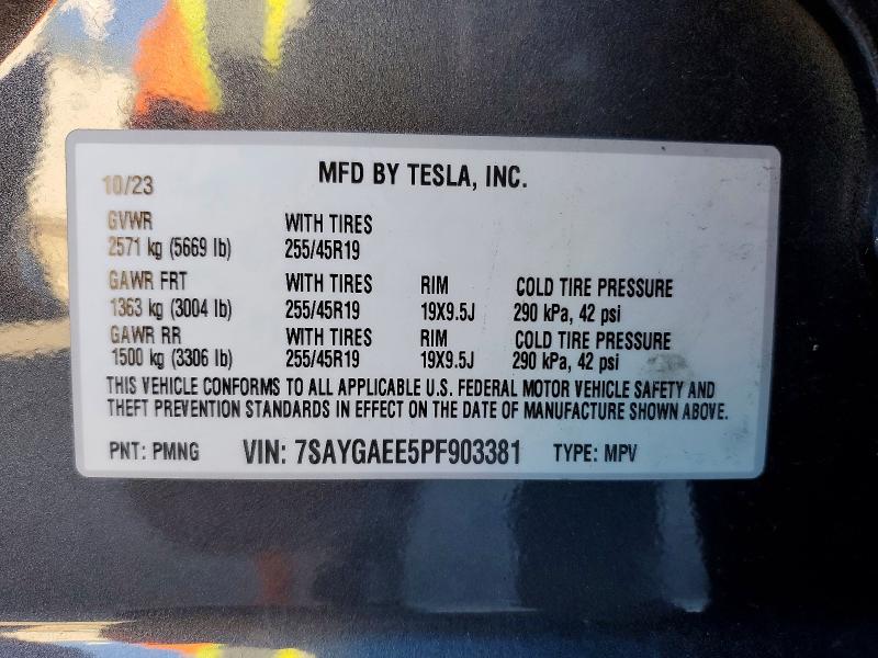 98388365 :رقم المزاد ، 7SAYGAEE5PF903381 vin ، 2023 Tesla Model Y مزاد بيع