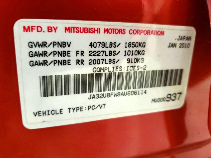Продаж на аукціоні авто 2010 Mitsubishi Lancer, vin: JA32U8FW8AU606114, номер лоту: 73415895