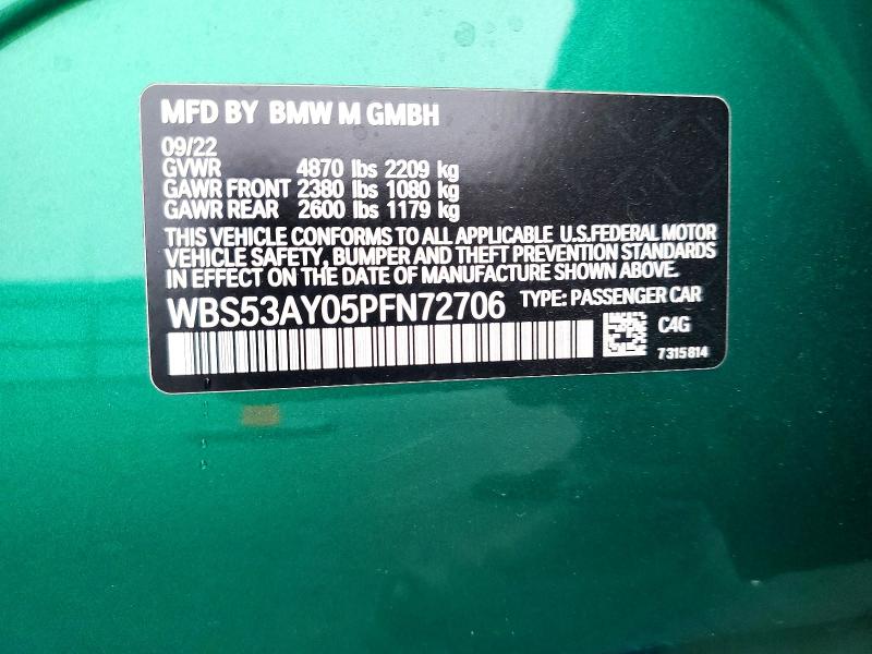 Aukcja sprzedaży 2023 Bmw M3, vin: WBS53AY05PFN72706, numer aukcji: 99040525