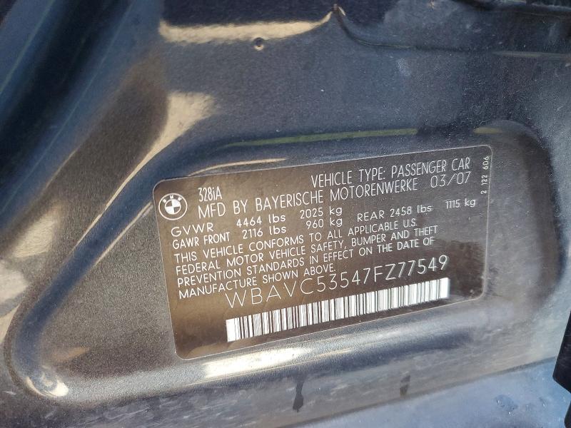 72694385 :رقم المزاد ، WBAVC53547FZ77549 vin ، 2007 Bmw 328 مزاد بيع