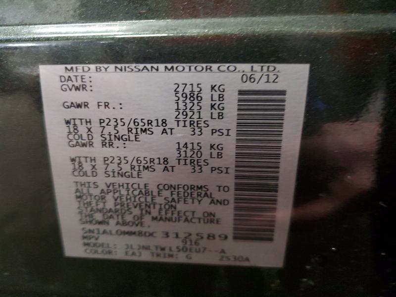 99152665 :رقم المزاد ، 5N1AL0MM8DC312589 vin ، 2013 Infiniti Jx35 مزاد بيع